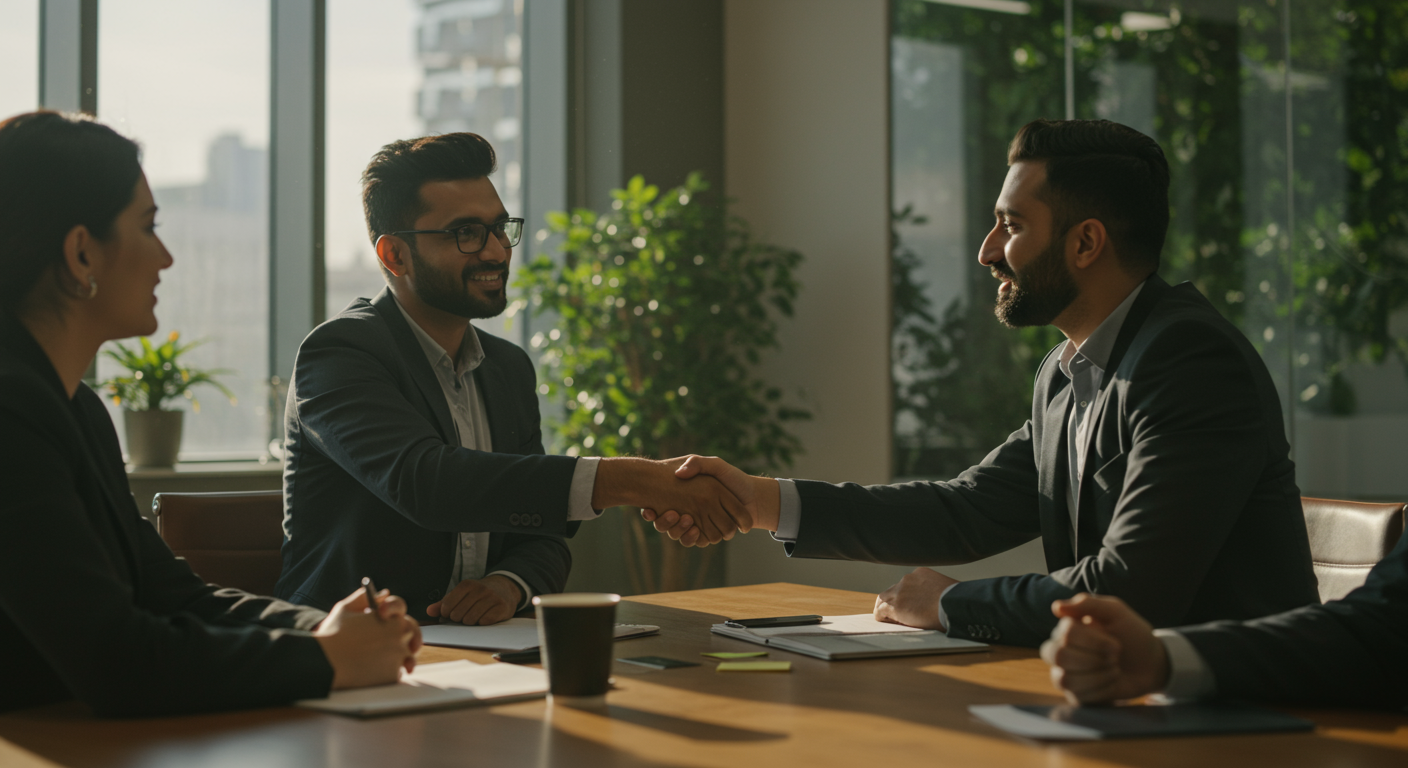 Business team showcasing company values and mission